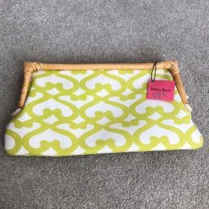 new greenish yellow, white and bamboo clutch